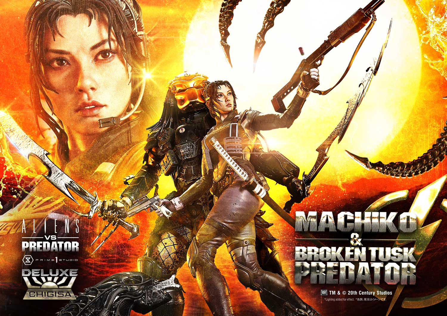 P1 UPMAVP-01DX Ultimate Premium Masterline Aliens vs. Predator (Comic) Machiko & Broken Tusk Predator Deluxe Version